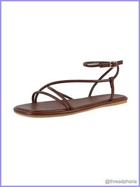 Strappy Flat Sandals Square Open Toe Faux Leather Ankle Strap Comfortable